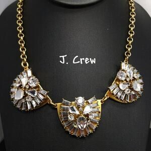 J Crew Clear Rhinestone Gold Tone Necklace, Three Jeweled Pendants, 21 Inches
